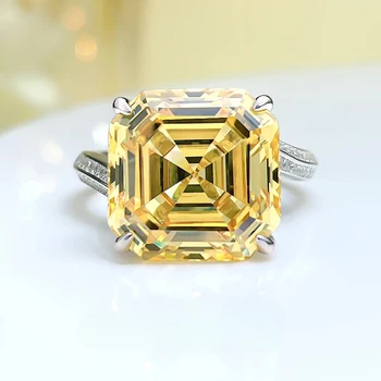 Ťažký Priemysel Luxusné Princezná Námestie Husacie Vajcia Žltý Krúžok Dovezené Farebné Diamond 925 Silver Zapojenie Šperky pre Ženy