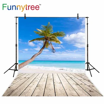 Funnytree pozadie pre photo studio mora pláž v lete coconut tree sky drevená podlaha fotografovanie prírody pozadie photocall