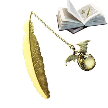 Retro Krásny Darček Svietiace Metal Pierko Dragon Záložky Kovové Záložku Záložky Vintage