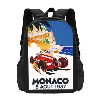 Monaco Grand Prix ; Vinobranie Auto Racing Reklama Tlač Nových Prírastkov Unisex Tašky Študent Taška Batoh Monaco Grand Prix Auto