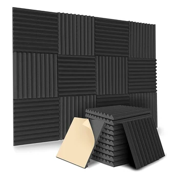 12 Pack Samolepiace Akustické Panely, Zvuková izolácia Penové Panely s Vysokou Hustotou a zvukovú izoláciu Stenové Panely pre Domáce(Black)