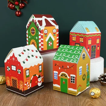 5 ks Vianočný Dom Tvar Candy Box Vianoce DIY Cookie Candy Puzdro Kraft Papier Balenie Box Vianočný Stromček, Prívesky Nový Rok Dodanie