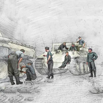 Živica Obrázok 1/35 dávnych Tankových vojsk údržba posádky, (8 údaje) Model Unassambled Nevyfarbené Obrázok Stavebných Kit