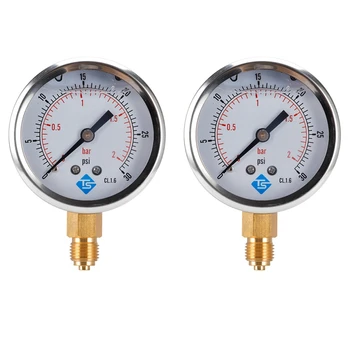 2X TS Nízke tlakomer 0-2Bar,0-30Psi 1/4 palce 68Mm Dial Hydraulické Vody ukazovateľ Tlaku Manometer Tlaku