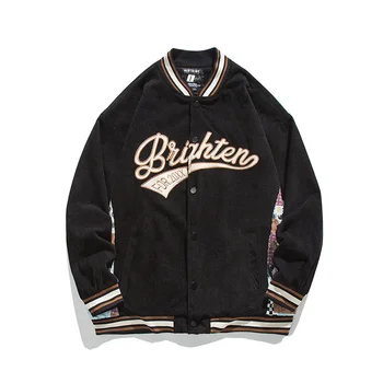 Jarné pánske Japonský Street Fashion Baseball Jacket List Výšivky Bavlna Kabát Muž Voľné Bombardér Black Mužov Oblečenie