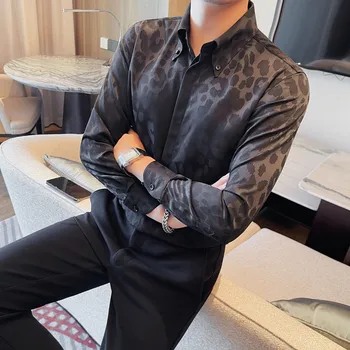 Elegantné Košele Pre Mužov Vysoko Kvalitné Sexy Leopard Tlač pánske Spoločenské Košele s Dlhým Rukávom kórejský Luxusné Oblečenie Slim Fit Tuxedo