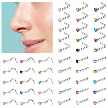 15Pc Nos Krúžky Klincami pre Ženy Mens Nos Krúžky Chirurgickej Ocele Reálne Stud Nos Krúžky L Tvarované Vývrtka Kosti v Nose Piercing Stud