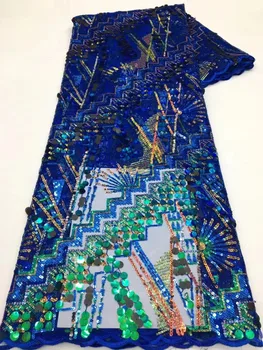 Luxusné Postupnosť Afriky Ôk Siete Čipky Textílie 2023 Najnovšie Kvalitné Francúzske Tylu Čipky, Výšivky Flitrami Na Spoločenské Šaty Modrej