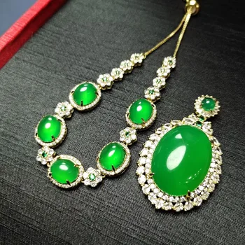 Prírodné Zelené Jades Náramok, Náhrdelník Šperky Set Ženy, Jemné Šperky Originálne Myanmar Jadeite Emerald Zirkón Jade Jewelries Nastaviť