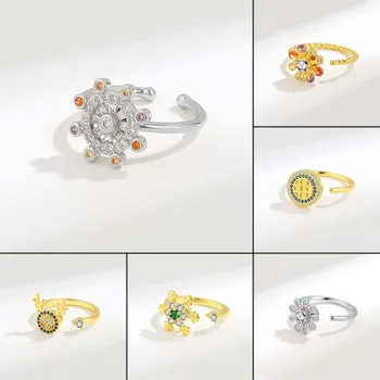 Jisensp Vintage Rotujúce Geometrické Nastaviteľné Prstene pre Ženy snubný Prsteň Ženskej Módy Estetické Šperky Nový Rok Darček