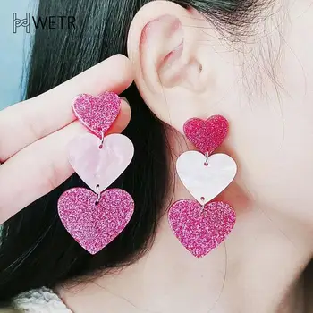Dlho Big Pink Srdce Prívesok Kvapka Visieť Žena, Náušnice, Módne Dlhé Earings Pre Ženy Akryl Kórejský Šperky