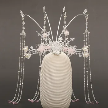 Čínsky Očarujúce Šaty Crown Headdress Sľubný Zbožným Štýl Kvet Phoenix Design Strapec Lesk Eleganciu Princezná