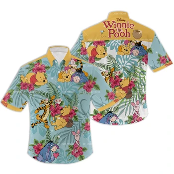 Winnie The Pooh Havajská Košeľa Krátky Rukáv Cartoon Disney Havajské Košele Bežné Beach Krátke Rukáv Tričko Retro Tlačidlo Tričko