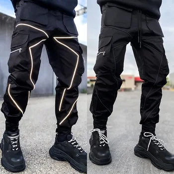 Mens Príležitostných Black Cargo Nohavice Telocvični Voľné Plus Veľkosť Prekladané Multi Vrecko Na Športové Fitness Hip Hop Jogger Nohavice Pantalones Hombre