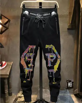 Nadrozmerné Mužov Bavlnené nohavice Kamienkami Kvalitný Hip Hop Streetwear Bežné nohavice