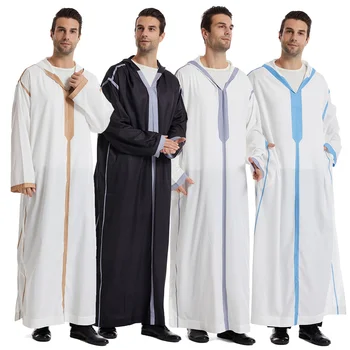 Moslimské Jubba Thobe Oblečenie Ramadánu Plášť Biely Kaftan pre Mužov, Saudskej Arábie, Turecka Islamskej Abaya Muž Príležitostné Voľné Šaty s Kapucňou