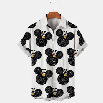 Mickey Mouse Mickey Tlač Tričko pánske Havajské Klope Krátke Rukáv Tričko Bežné Disney Pláži Havajské Košele Camisas De Hombre