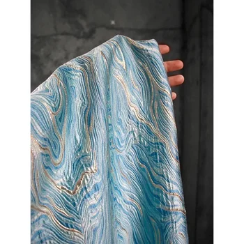 Trojrozmerný modrá tečúcej vody, textúra obojstranné žakárové trblietavé lesklá tkanina hrubé oblečenie dizajnér textílie