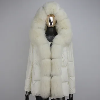 Módne Zimné Ženy, Skutočné Líška Srsť Srsť Prírodné Golier Hrubé Teplé Kapucňou Kačica Nadol Bunda Luxusné Outwear Žena Voľné 2023