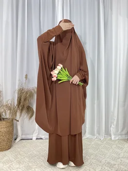 2 Ks Moslimských Žien Farbou Dlhé Rukávy S Kapucňou Zakryť Abaya Členok Dĺžka Trubice, Sukne, Súpravy Arabských Lady Skromné Modlite Sa Ramadánu