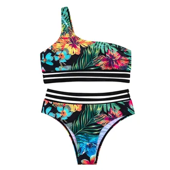 Bikiny Žien Tropických Tlač Bikiny Žien Push Up Plavky, Plážové Oblečenie Pre Kúpajúcich Sa Jeden Shouler Kúpanie, Plávanie Plávať Oblek 2024