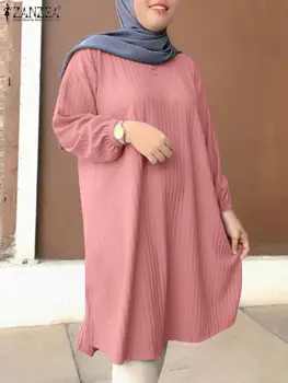 ZANZEA Ženy Móda Pevné Voľné Blúzky, Jar Elegantné Moslimských Dlhé Topy Bežné Islamské Oblečenie s Dlhým Rukávom Marocain Abaya Tričko