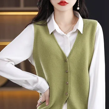 100% čistá vlna tvaru vesta dámske cardigan sveter bez rukávov na jar a na jeseň hot kabát vesta dámske pletenie módne versatil