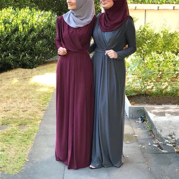 Plus Veľkosť Eid Moslimských Abaya dámske Šaty Pevné Bežné Long-Sleeve Arabských Župan S Pásom na Blízkom Východe Dubaj Oblečenie Dámske Kaftany
