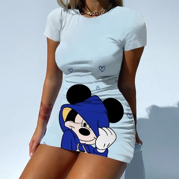 Elegantné Šaty Pre Women2022 Nové Disney Mickey a Minnie Cartoon dámske Šaty Sexy Chudá Letná Party Tlače O-Krku Y2K Hot