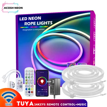 10M/32.8 ft TUYA LED, Neónové Svetlá IP65 Vodeodolný Flexibilné Neon LED Pásy, Osvetlenie 12V 24V RGB LED Neon Lano Svetlá pre Spálňa Izba