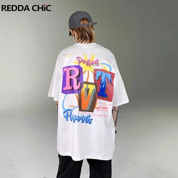 REDDACHiC Street Style Hip-hop Muži Top Y2k Grafické Nadrozmerné T-shirt Príležitostné Voľné Slipover 90. rokov Retro Korčuliarov Tanečník Oblečenie
