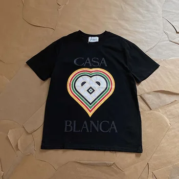 Top Verzia Bežné Rainbow Srdce List Logo Tlače Casablanca T-shirt Bežné Tee Top Bavlnené Tričko