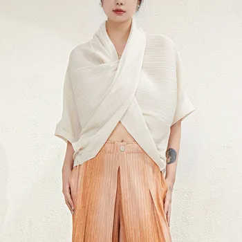 Topy Pre Ženy Farbou Batwing Rukáv Fashion Voľné Úsek Miyake Skladaný T-Shirt Oblečenie Pre Ženy 45-75kg