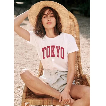 Ženy Módne Letné Tokio Písmená Košele Tlač Y2k T-shirt Dámy Krátke Rukávy Luxusné Tees Voľné Čistej Bavlny, Mäkké Šaty, Topy