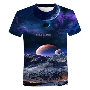 Muži Móda Osobnosti Hip Hop Tlač Osobnosti Cool Štýl T-shirts Vesmír, Planéta 3d Tlač Vzor T-shirt