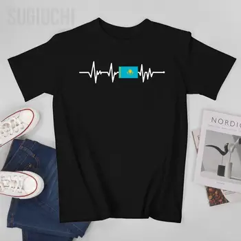 Unisex Mužov KAZACHSTAN Vlajka Elektrokardiogram Tričko Tees, T Košele Ženy, Chlapcov 100% Bavlna T-Shirt