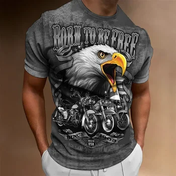 Móda Eagle Print T Shirt Pre Mužov Krátke Vintage Motocykel Harajuku Rukáv Topy Street Jazdu Cyklistom Mikina Nadrozmerné T-Shirt