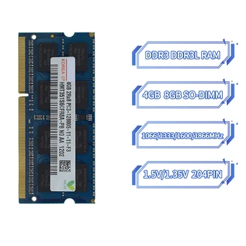 Notebook RAM DDR3 8GB 4GB 1066MHz 1333MHz 1600MHz 1866MHz 2R×8 Notebook Pamäte SODIMM PC3-8500 10600 12800 1.5 V 204 Pin