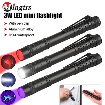 Mini LED Pero Klip Vreckové Svietidlo napájané Batériou Pochodeň Biela/Fialová/Červené Svetlo